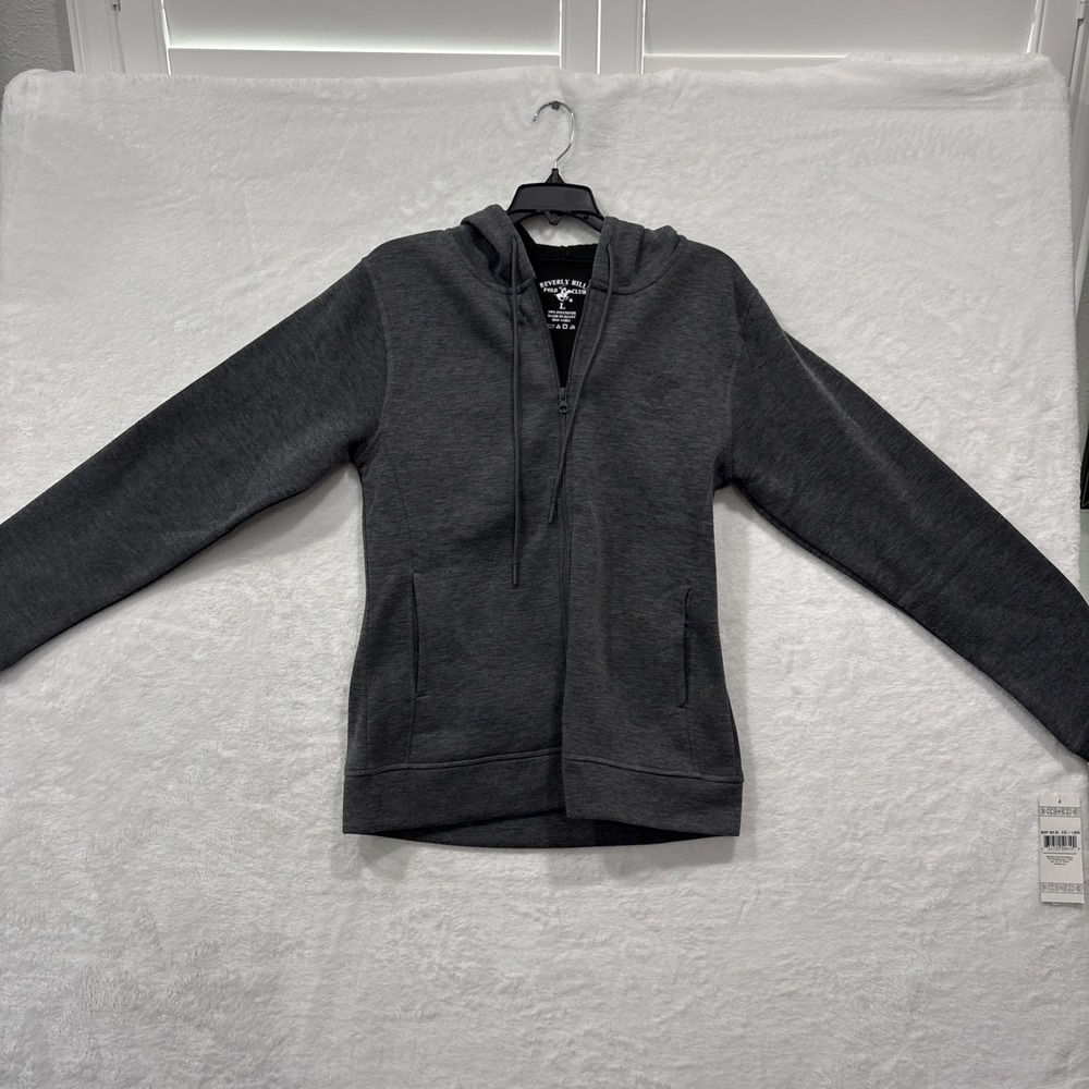 beverly hills polo club Full Zip Hooded Sweatshirt, Charcoal Heather Gray, Large